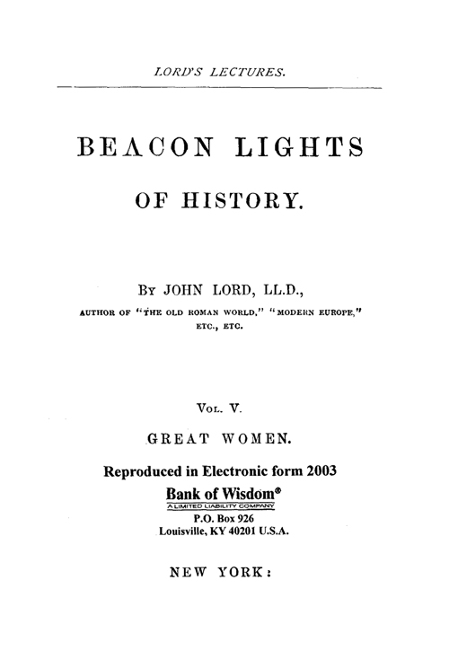 (image for) Beacon Lights of History, Vol. 5 only. - Great Women. - Click Image to Close